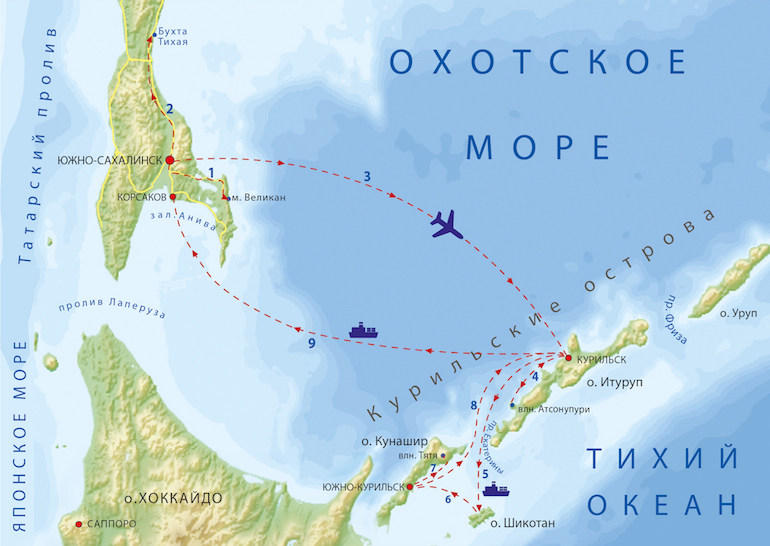 Карта маршрута тура «Энергия двух вулканов и четырех островов»