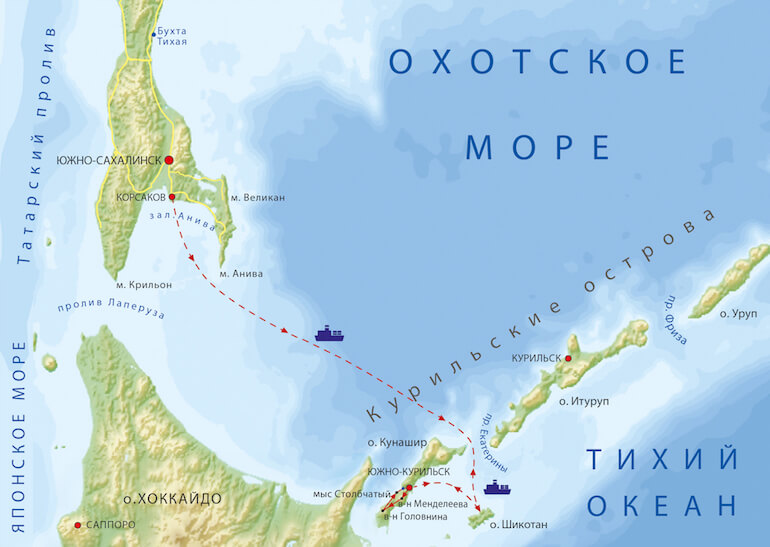 Карта маршрута тура «7 чудес острова Кунашир»