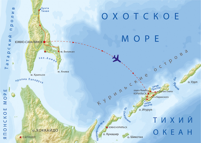 Карта маршрута авиатура «Сахалин–Итуруп»